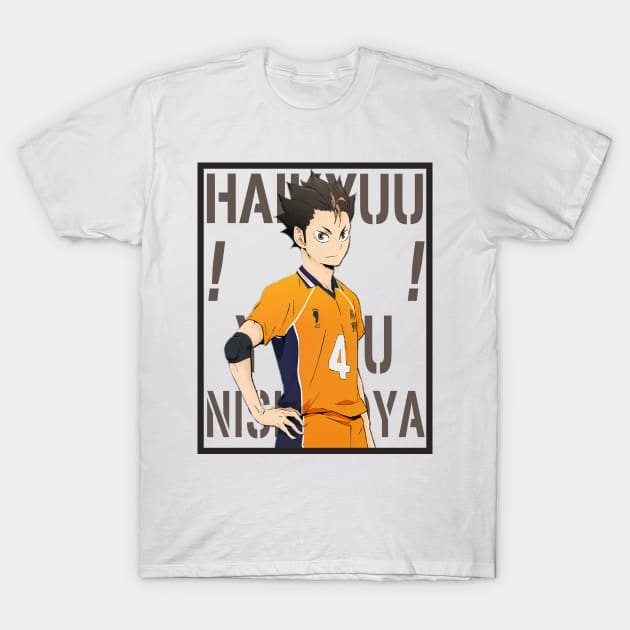 Haikyuu!!: Yu Nishinoya with Colored Background Text T-Shirt by InalZ